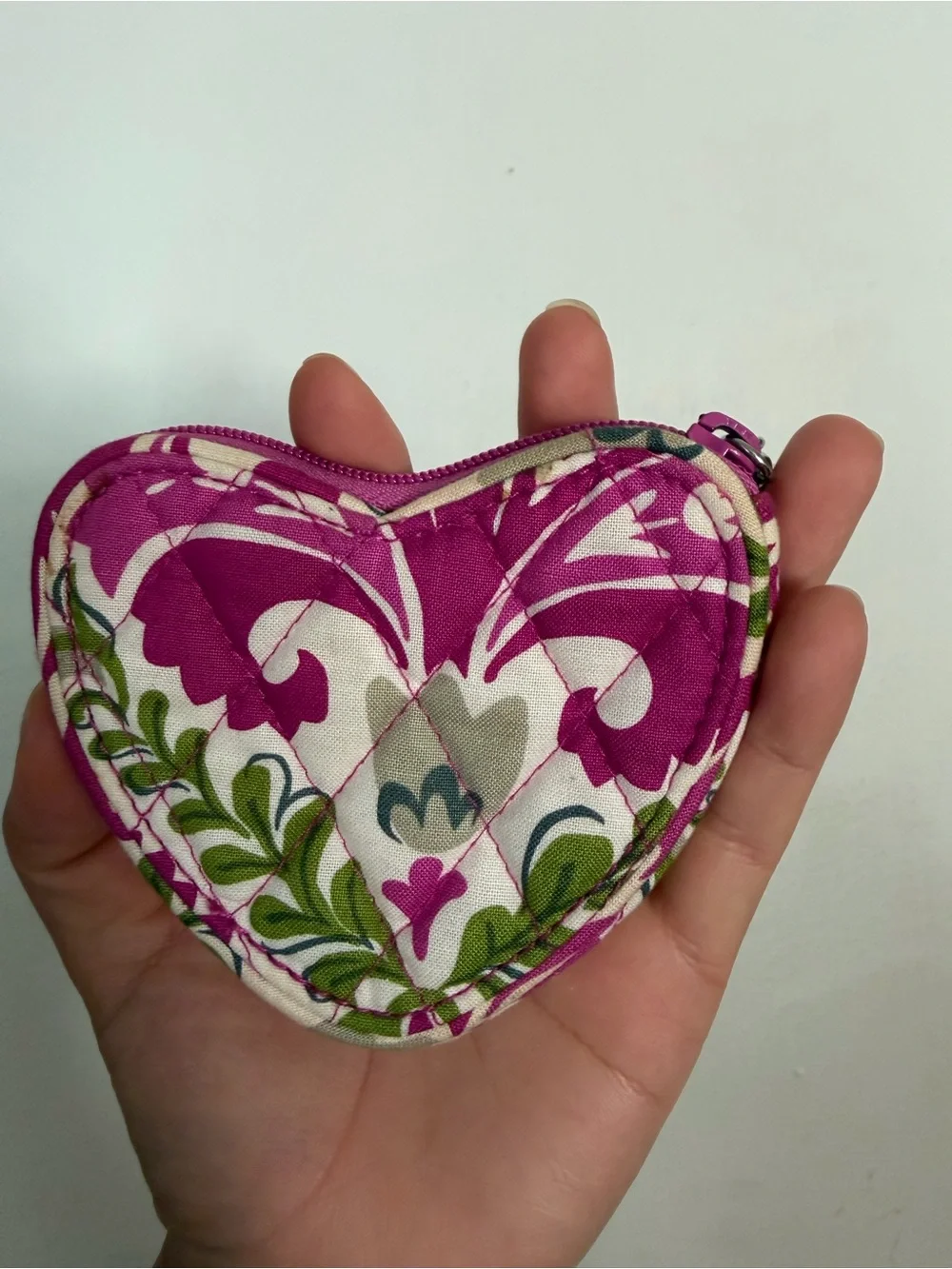 Vintage Vera Bradley Magenta Floral Julep Tulip pattern Heart Coin Pouch